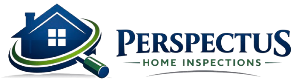 Logo for Perspectus Home Inspections featuring a blue house with a magnifying glass and green swoosh, highlighting the company’s commitment to thorough home inspections. The design appears next to the company name in bold blue and green letters.